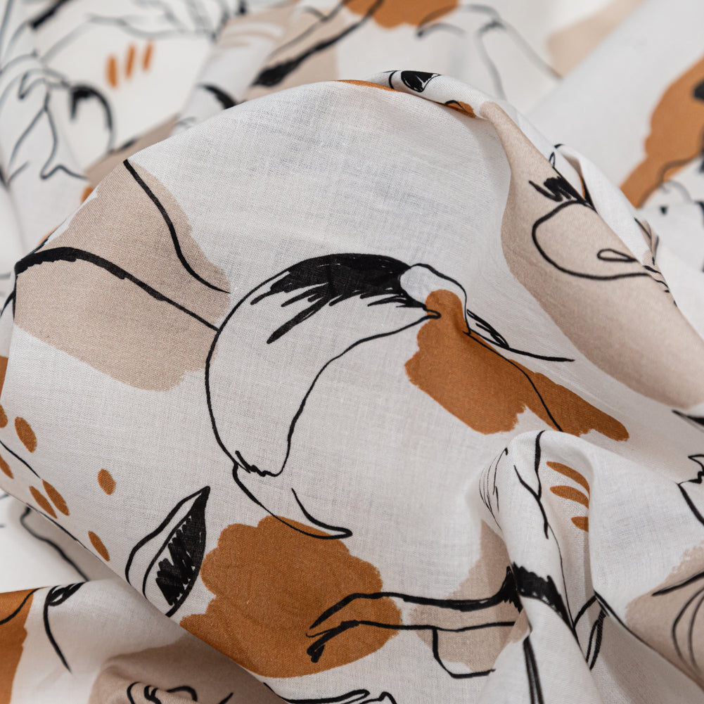 Cotton Voile - White Figure Lines - Contoured Personage Print - Mood Exclusive Serengeti Collection