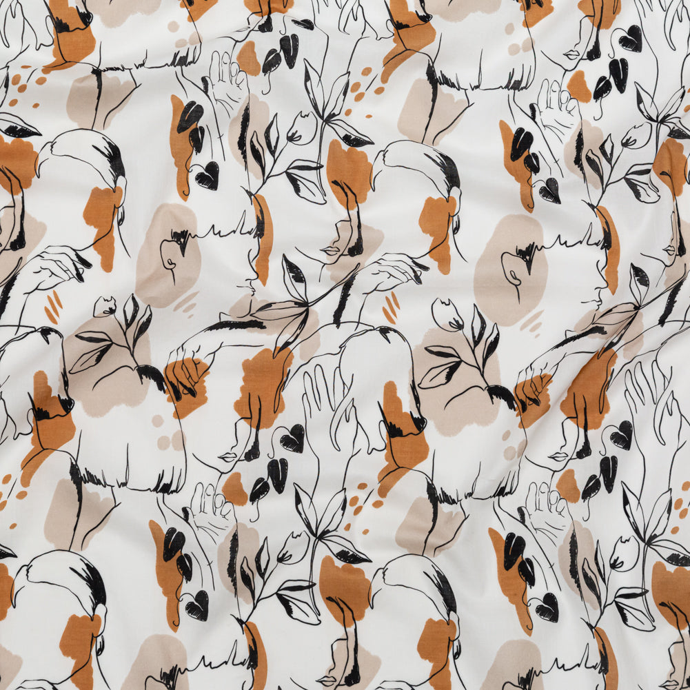 Cotton Voile - White Figure Lines - Contoured Personage Print - Mood Exclusive Serengeti Collection