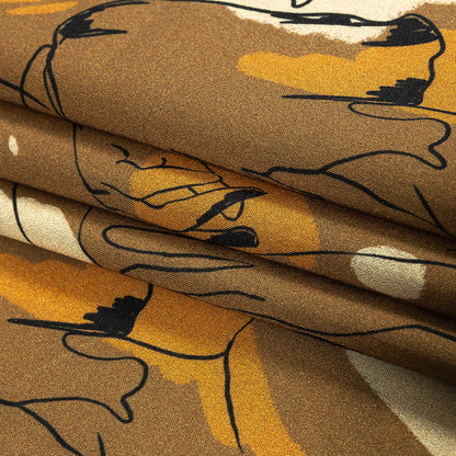 Cotton Voile - Brown Figure Lines - Contoured Personage Print - Mood Exclusive Serengeti Collection