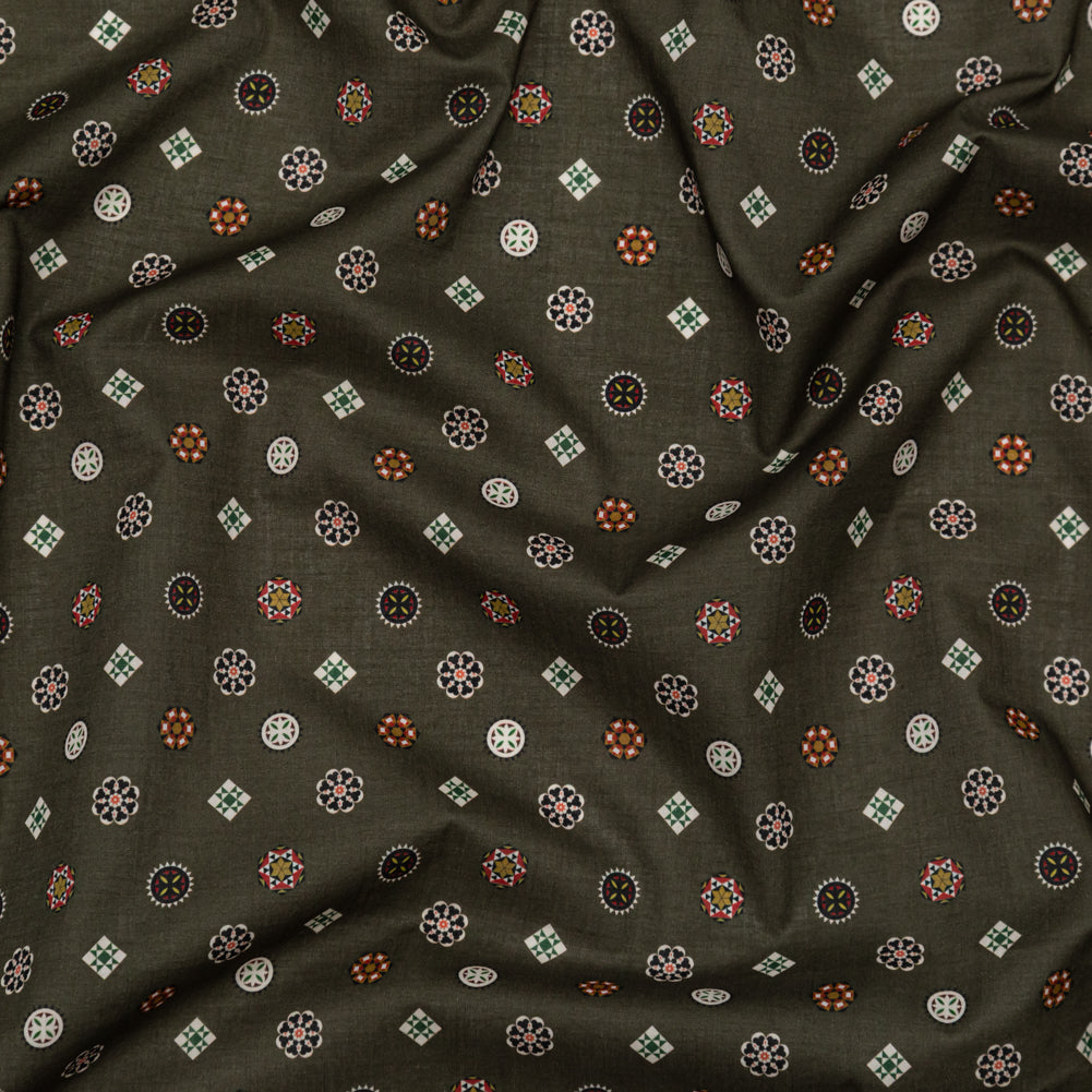 Cotton Voile - Olive Green LIttle Medallions - Emblematic Medallions Print - Mood Exclusive Serengeti Collection
