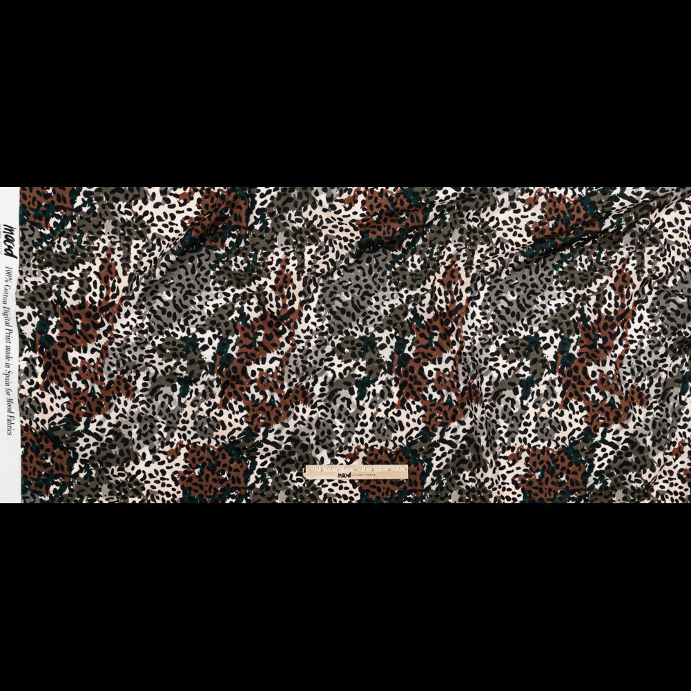 Cotton Voile - Green and Brown Animal Spots - Guerrilla Safari Print - Mood Exclusive Serengeti Collection