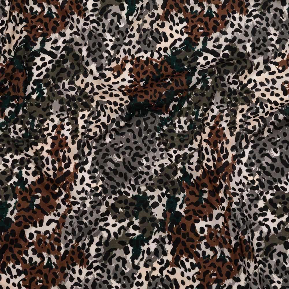 Cotton Voile - Green and Brown Animal Spots - Guerrilla Safari Print - Mood Exclusive Serengeti Collection