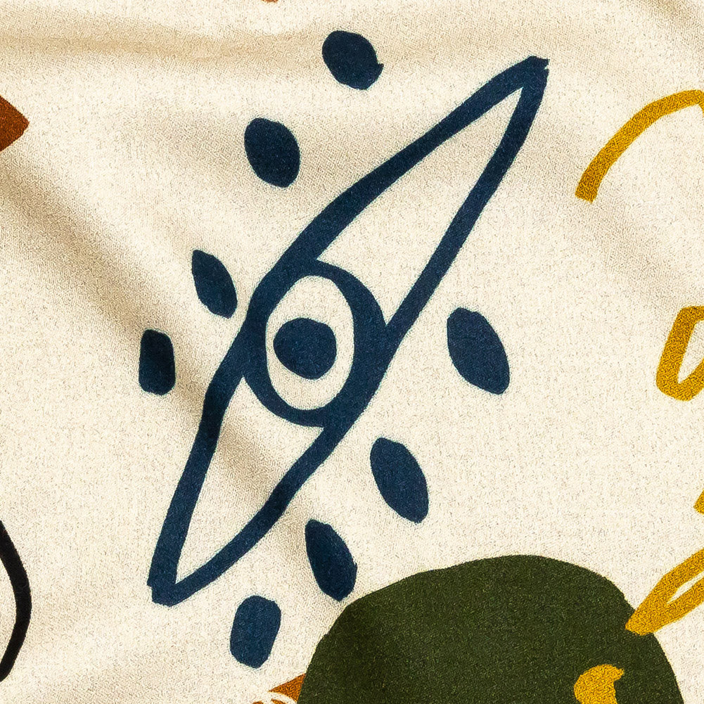 Rayon Challis - Cream and Multicolored Doodles - Sundry Symbols Print - Mood Exclusive Tumunyana Collection Detail