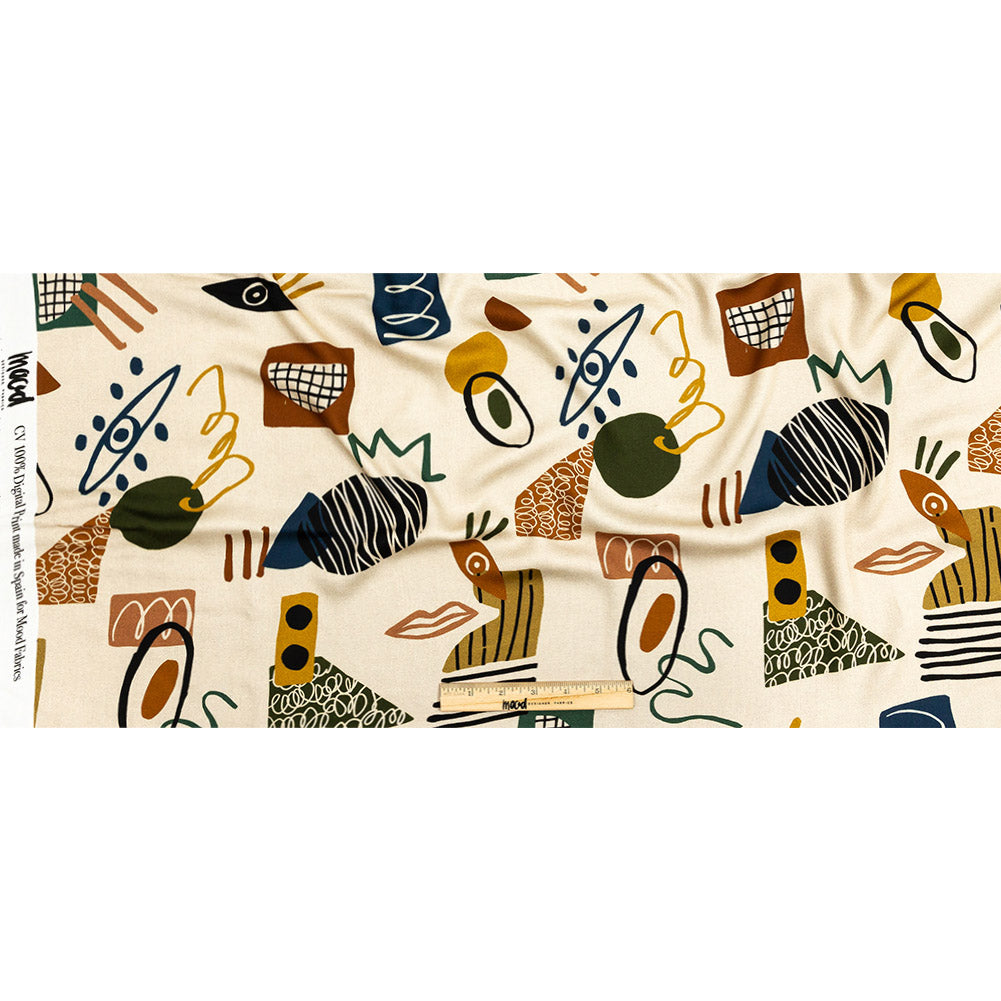 Rayon Challis - Cream and Multicolored Doodles - Sundry Symbols Print - Mood Exclusive Tumunyana Collection Full