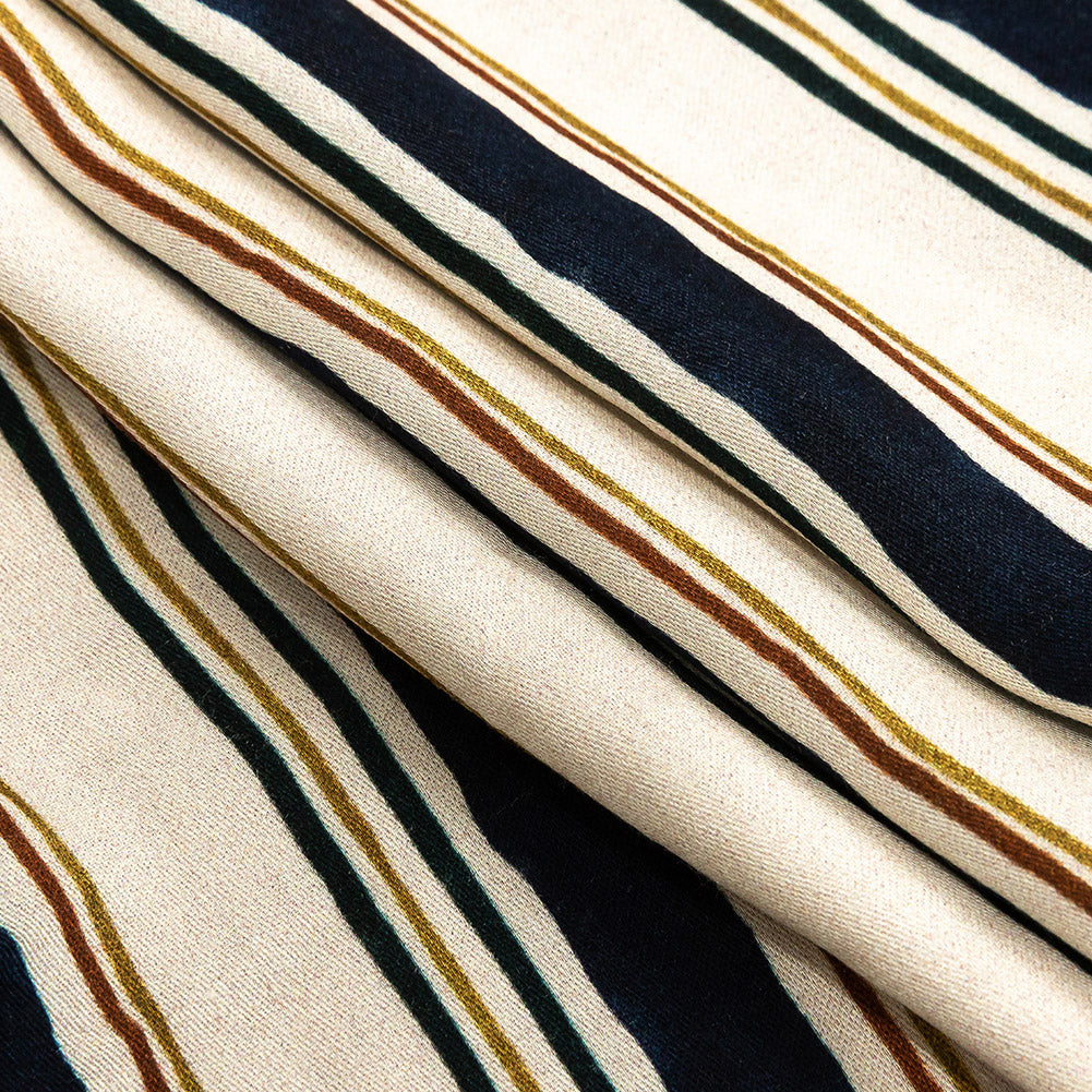 Rayon Challis - Natural and Navy Stripes - Linear Transcendence Print - Mood Exclusive Tumunyana Collection Folded
