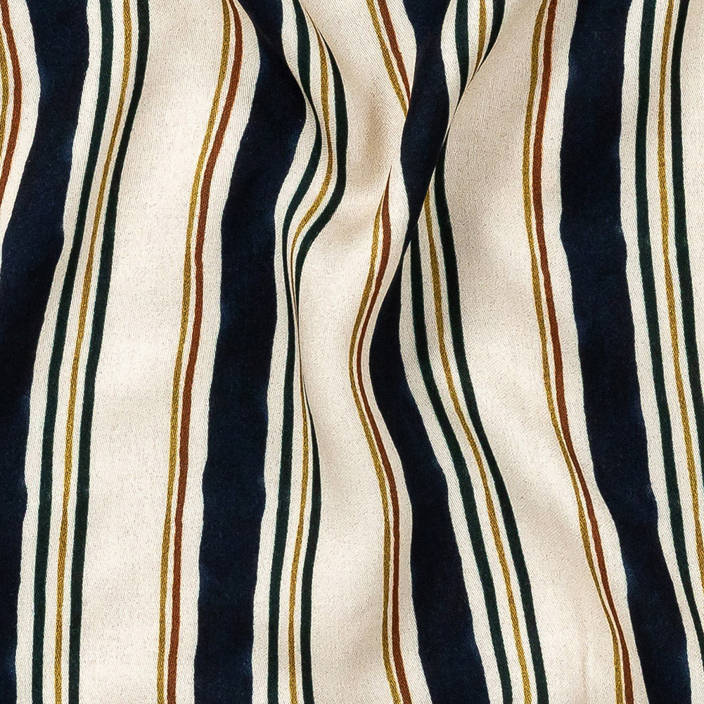 Rayon Challis - Natural and Navy Stripes - Linear Transcendence Print - Mood Exclusive Tumunyana Collection Detail