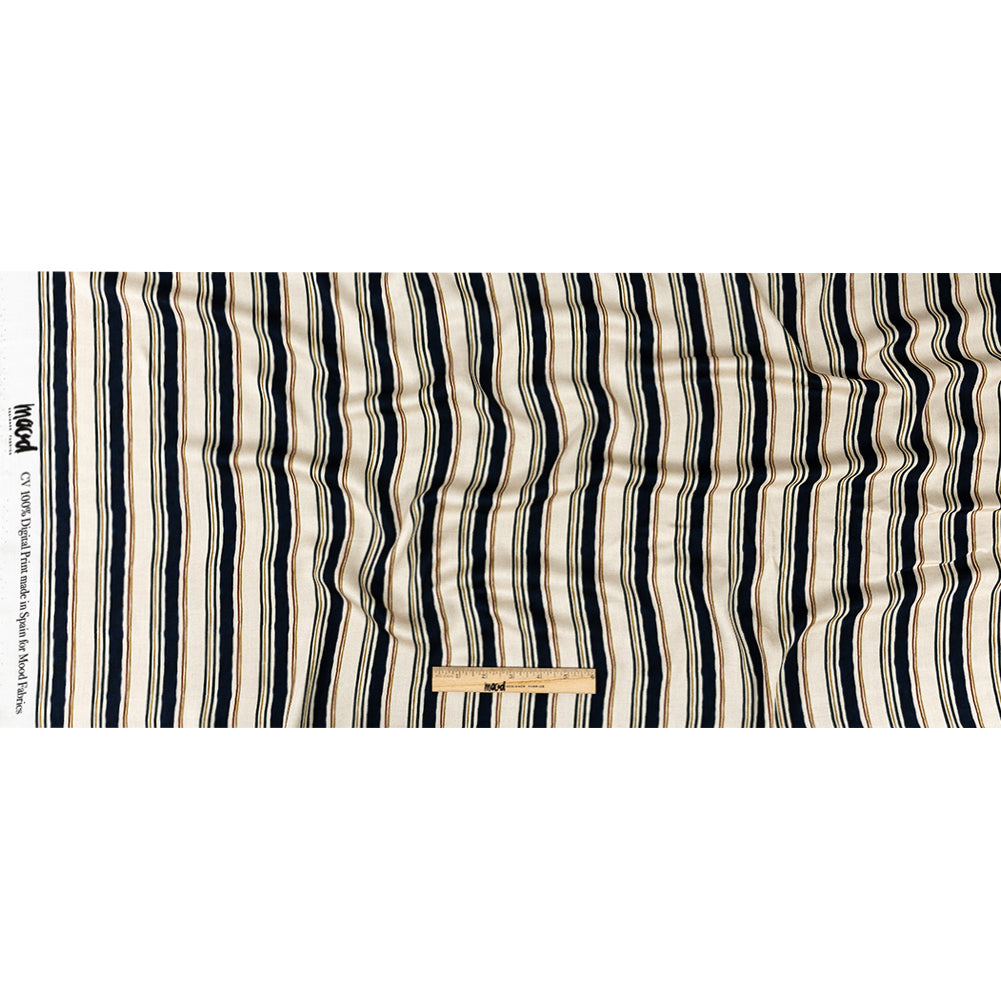 Rayon Challis - Natural and Navy Stripes - Linear Transcendence Print - Mood Exclusive Tumunyana Collection Full