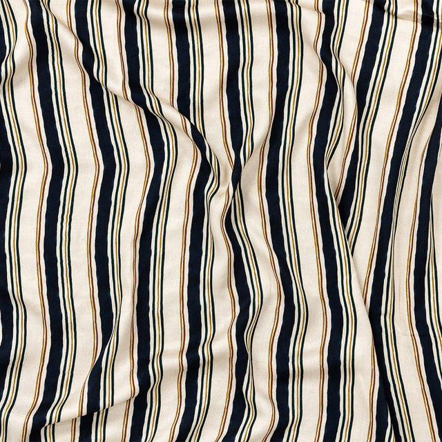 Rayon Challis - Natural and Navy Stripes - Linear Transcendence Print - Mood Exclusive Tumunyana Collection