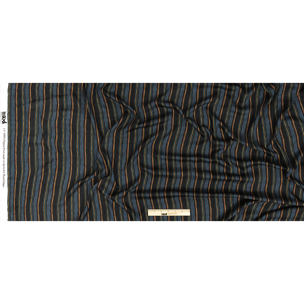 Rayon Challis - Navy and Blue Stripes - Linear Transcendence Print - Mood Exclusive Tumunyana Collection Full