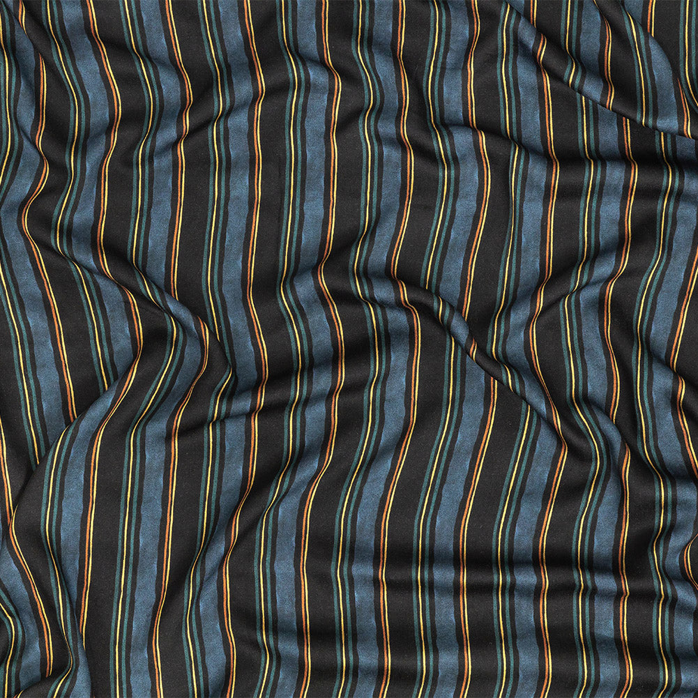 Rayon Challis - Navy and Blue Stripes - Linear Transcendence Print - Mood Exclusive Tumunyana Collection