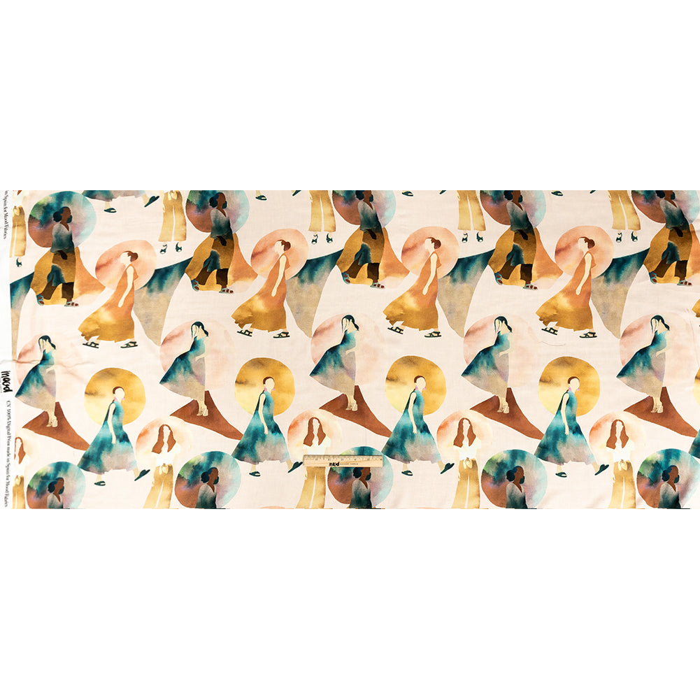 Rayon Challis - Multi Watercolor Figures and Shapes - Wayfaring Woman Print - Mood Exclusive Tumunyana Collection Full