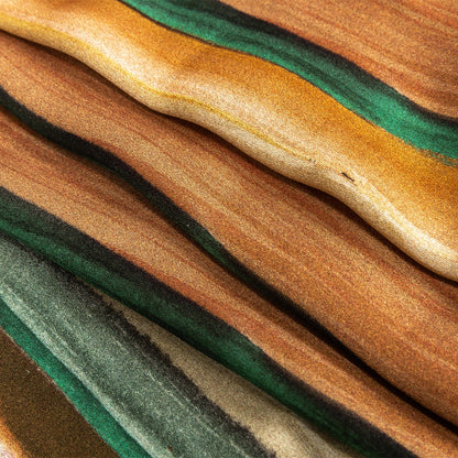 Rayon Challis - Orange and Teal Painted Stripes - Nilotic Wasteland Print - Mood Exclusive Tumunyana Collection Folded