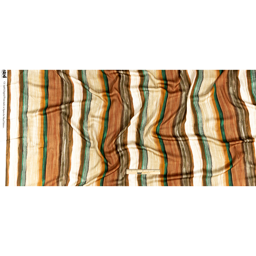 Rayon Challis - Orange and Teal Painted Stripes - Nilotic Wasteland Print - Mood Exclusive Tumunyana Collection Full