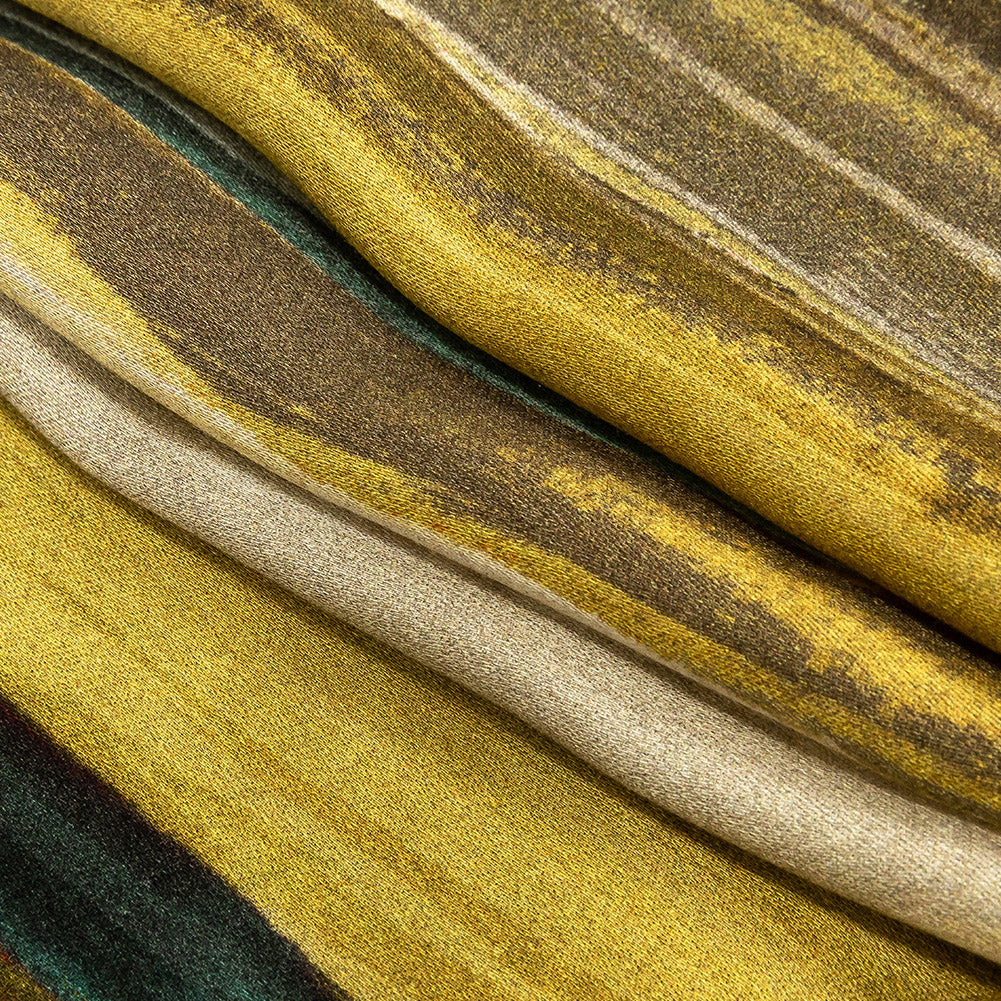 Rayon Challis - Yellow and Royal Blue Painted Stripes - Nilotic Wasteland Print - Mood Exclusive Tumunyana Collection Folded