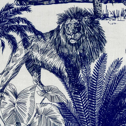 Rayon Challis Panel - Blue and White Big Cats and Leaves - Grimalkin Glare Print - Mood Exclusive Tumunyana Collection Detail