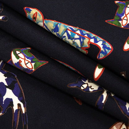 Stretch Cotton Sateen - Colorful Cats on Black - Fatuous Felines Print - Mood Exclusive Tumunyana Collection