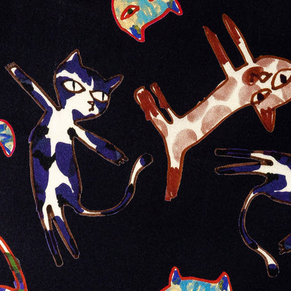 Stretch Cotton Sateen - Colorful Cats on Black - Fatuous Felines Print - Mood Exclusive Tumunyana Collection