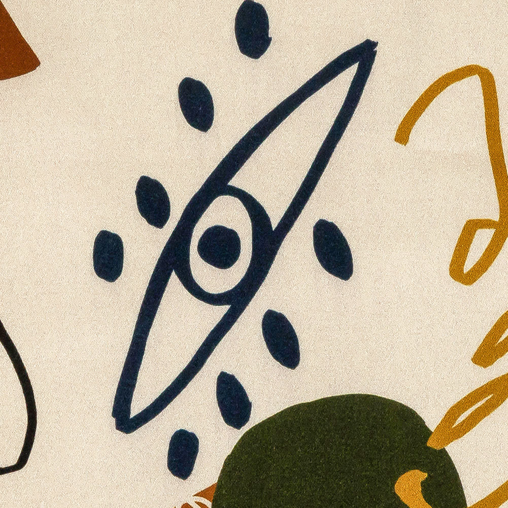 Stretch Cotton Sateen - Cream and Multicolored Doodles - Sundry Symbols Print - Mood Exclusive Tumunyana Collection Detail