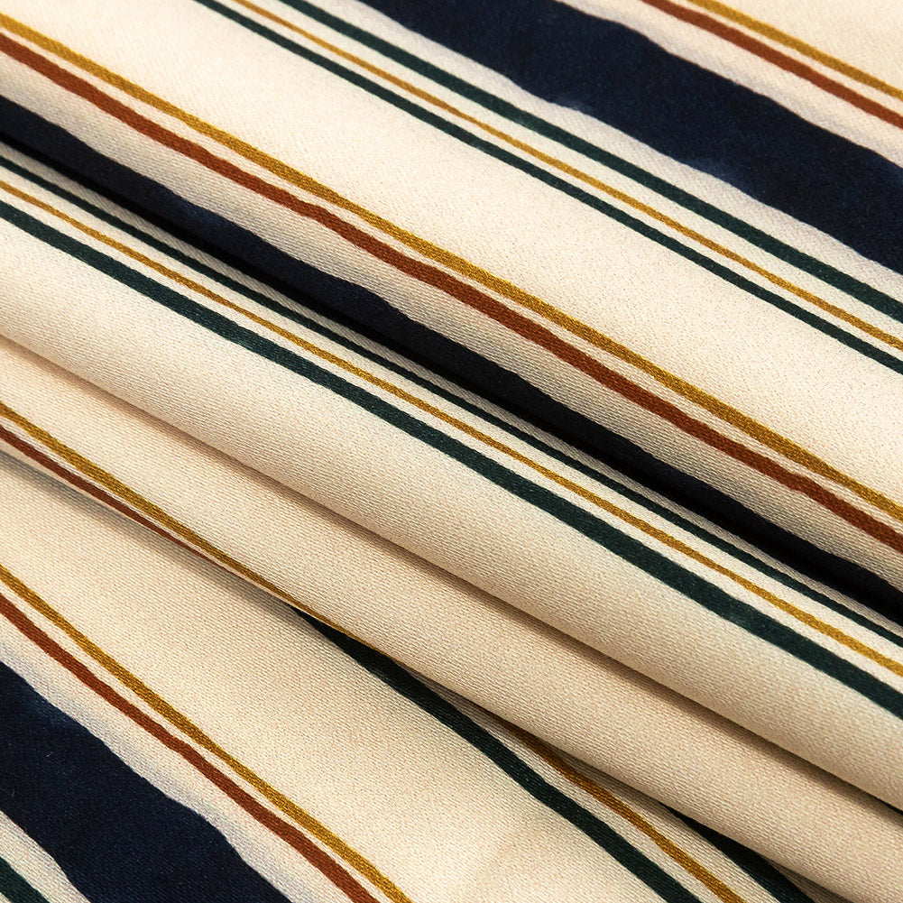 Stretch Cotton Sateen - Natural and Navy Stripes - Linear Transcendence Print - Mood Exclusive Tumunyana Collection