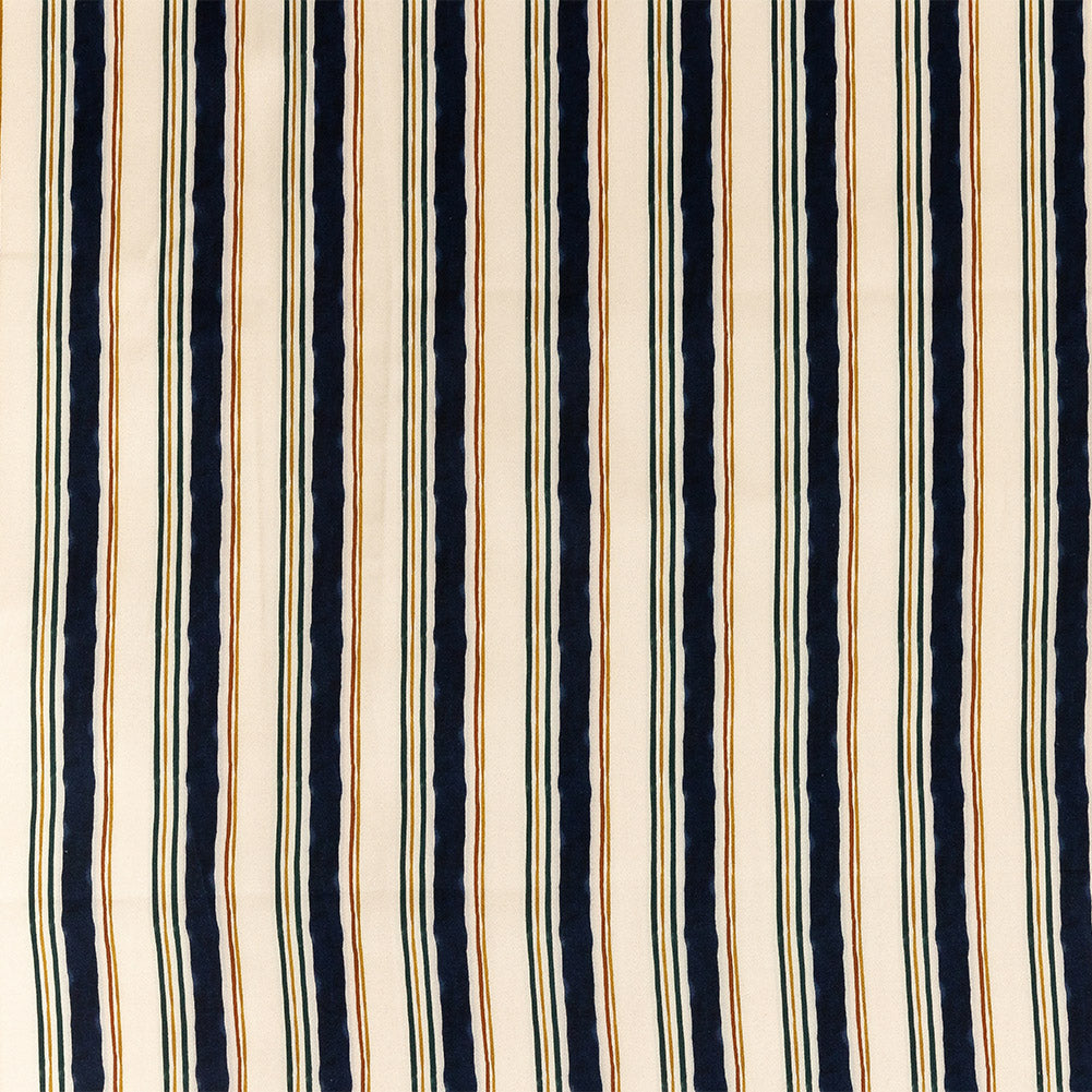 Stretch Cotton Sateen - Natural and Navy Stripes - Linear Transcendence Print - Mood Exclusive Tumunyana Collection