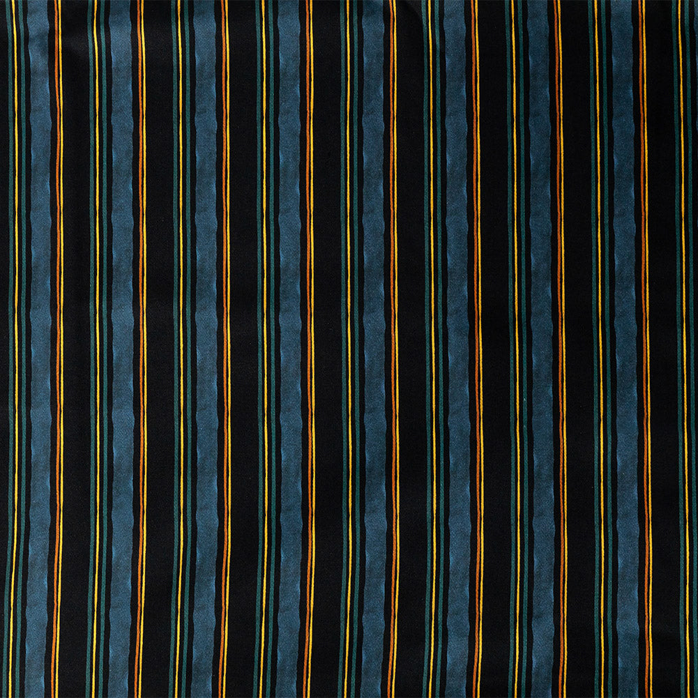 Stretch Cotton Sateen - Navy and Blue Stripes - Linear Transcendence Print - Mood Exclusive Tumunyana Collection