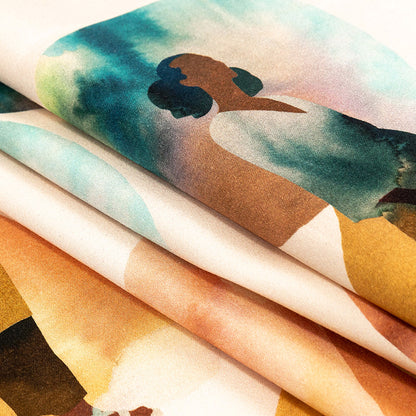 Stretch Cotton Sateen - Multi Watercolor Figures and Shapes - Wayfaring Woman Print - Mood Exclusive Tumunyana Collection