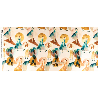 Stretch Cotton Sateen - Multi Watercolor Figures and Shapes - Wayfaring Woman Print - Mood Exclusive Tumunyana Collection
