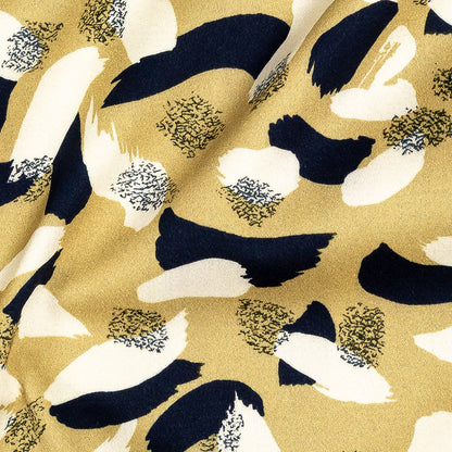 Stretch Cotton Sateen - Yellow, Navy and White Brushstrokes - Nebulous Amalgam Print - Mood Exclusive Tumunyana Collection