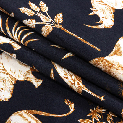 Stretch Cotton Sateen - Navy and Yellow Animals and Palms - Hegemonic Hierarchy Print - Mood Exclusive Tumunyana Collection