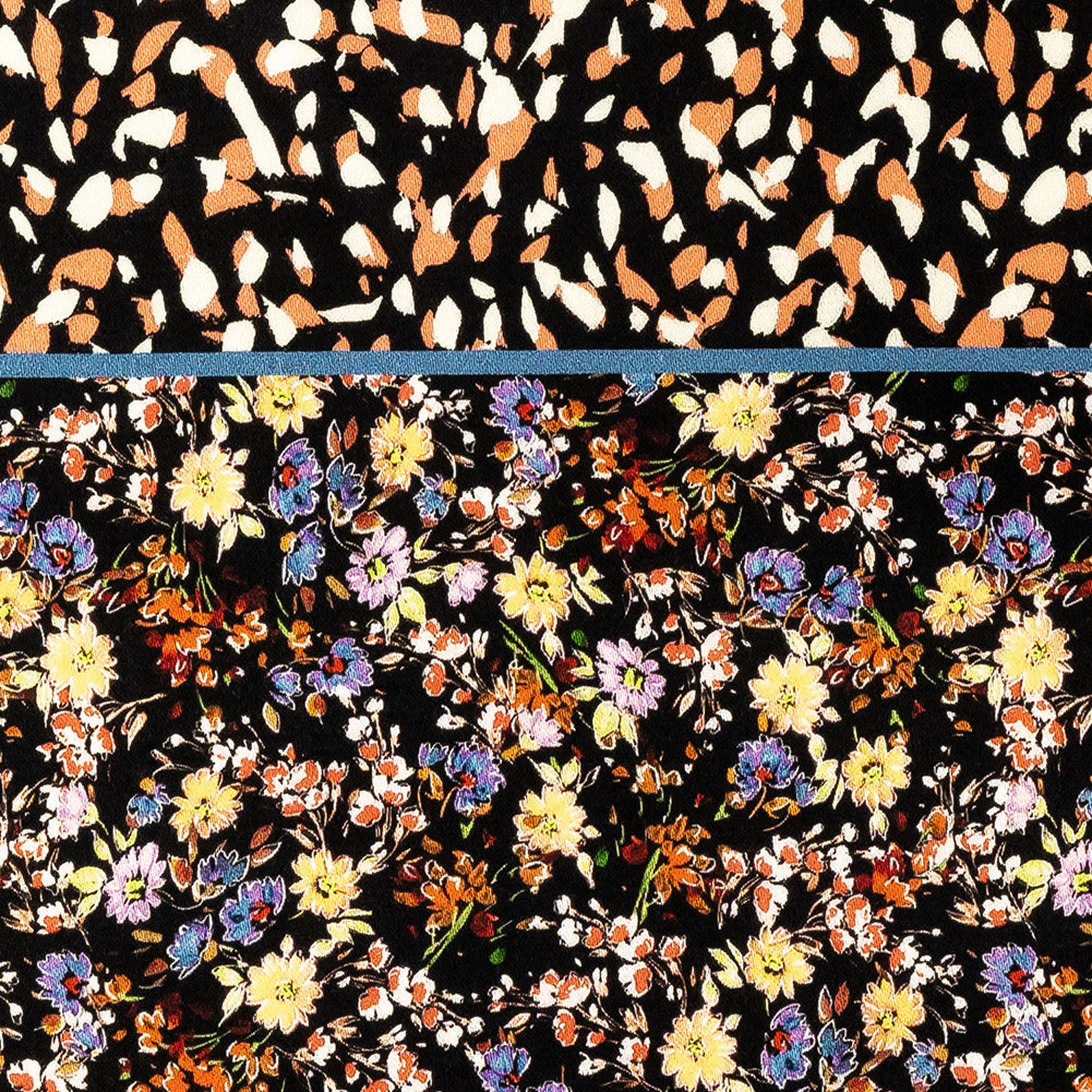 Stretch Cotton Sateen - Floral and Abstract Stripes - Fragmented Flourishings Print - Mood Exclusive Tumunyana Collection - Detail