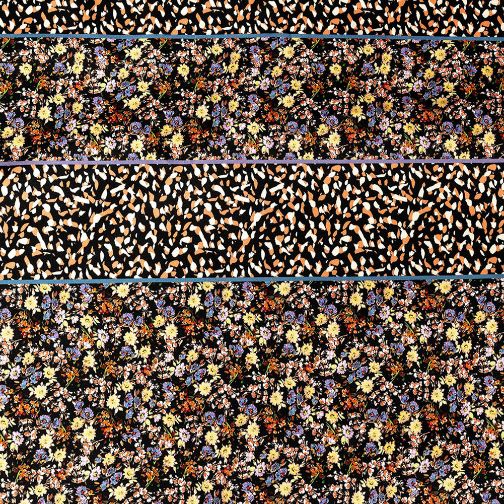 Stretch Cotton Sateen - Floral and Abstract Stripes - Fragmented Flourishings Print - Mood Exclusive Tumunyana Collection