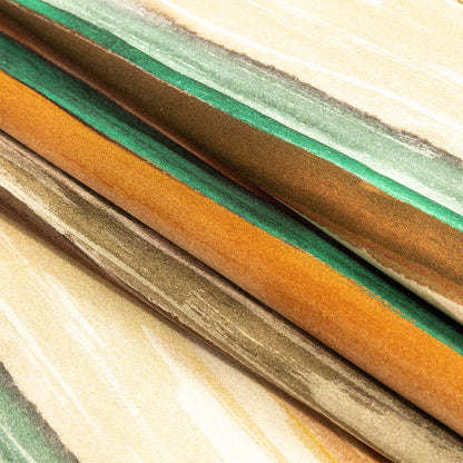 Stretch Cotton Sateen - Orange and Teal Painted Stripes - Nilotic Wasteland Print - Mood Exclusive Tumunyana Collection