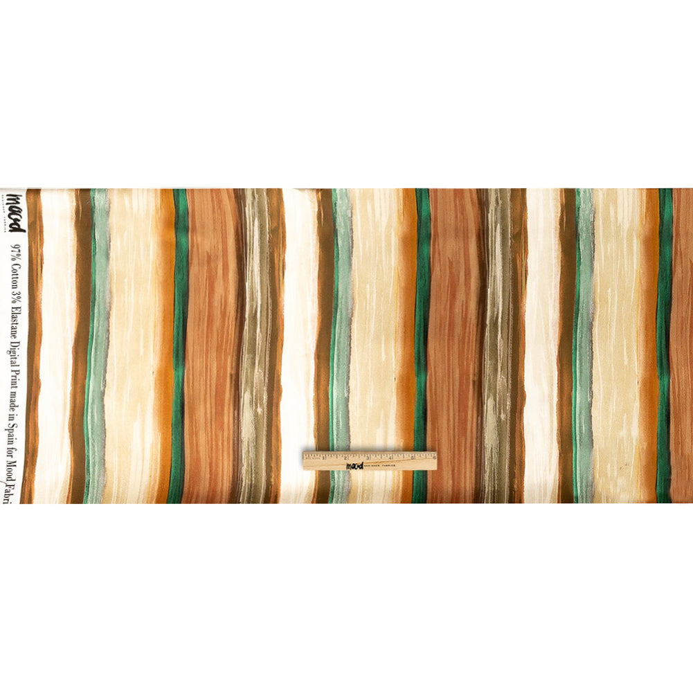 Stretch Cotton Sateen - Orange and Teal Painted Stripes - Nilotic Wasteland Print - Mood Exclusive Tumunyana Collection