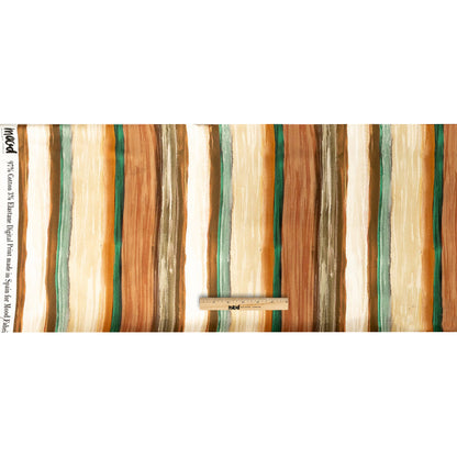 Stretch Cotton Sateen - Orange and Teal Painted Stripes - Nilotic Wasteland Print - Mood Exclusive Tumunyana Collection