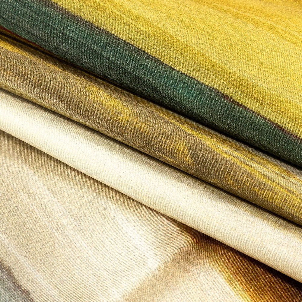 Stretch Cotton Sateen - Yellow and Royal Blue Painted Stripes - Nilotic Wasteland Print - Mood Exclusive Tumunyana Collection