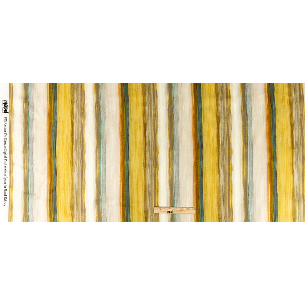 Stretch Cotton Sateen - Yellow and Royal Blue Painted Stripes - Nilotic Wasteland Print - Mood Exclusive Tumunyana Collection