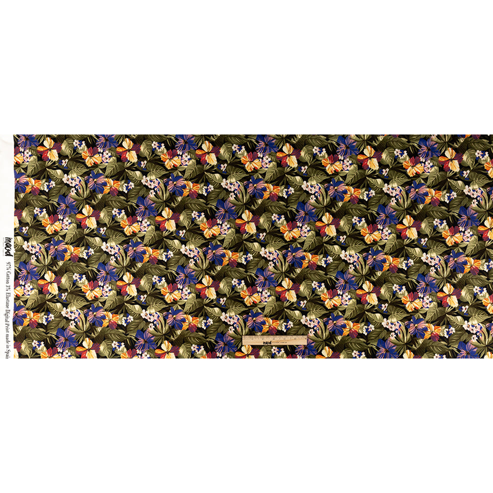 Stretch Cotton Sateen - Green and Blue Tropical Floral - Virescent Vignette Print - Mood Exclusive Tumunyana Collection Full