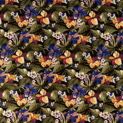 Stretch Cotton Sateen - Green and Blue Tropical Floral - Virescent Vignette Print - Mood Exclusive Tumunyana Collection