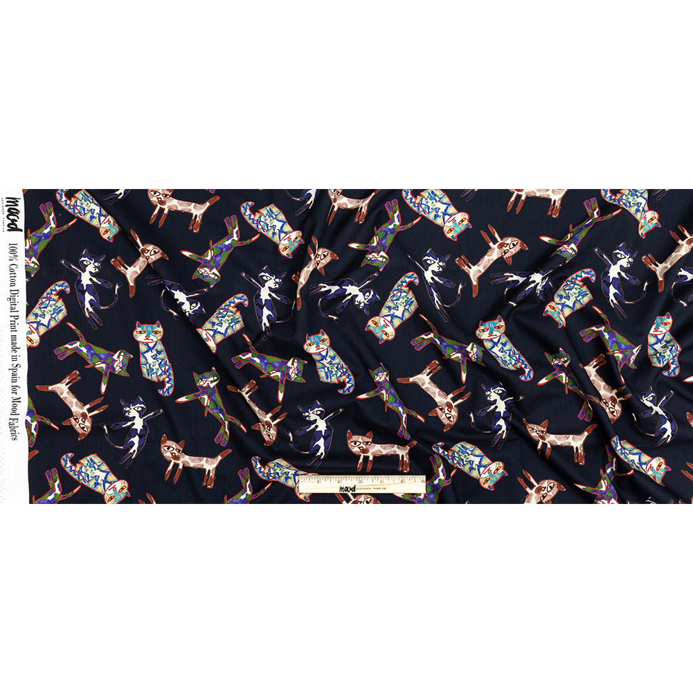 Cotton Voile - Colorful Cats on Black - Fatuous Felines Print - Mood Exclusive Tumunyana Collection Full