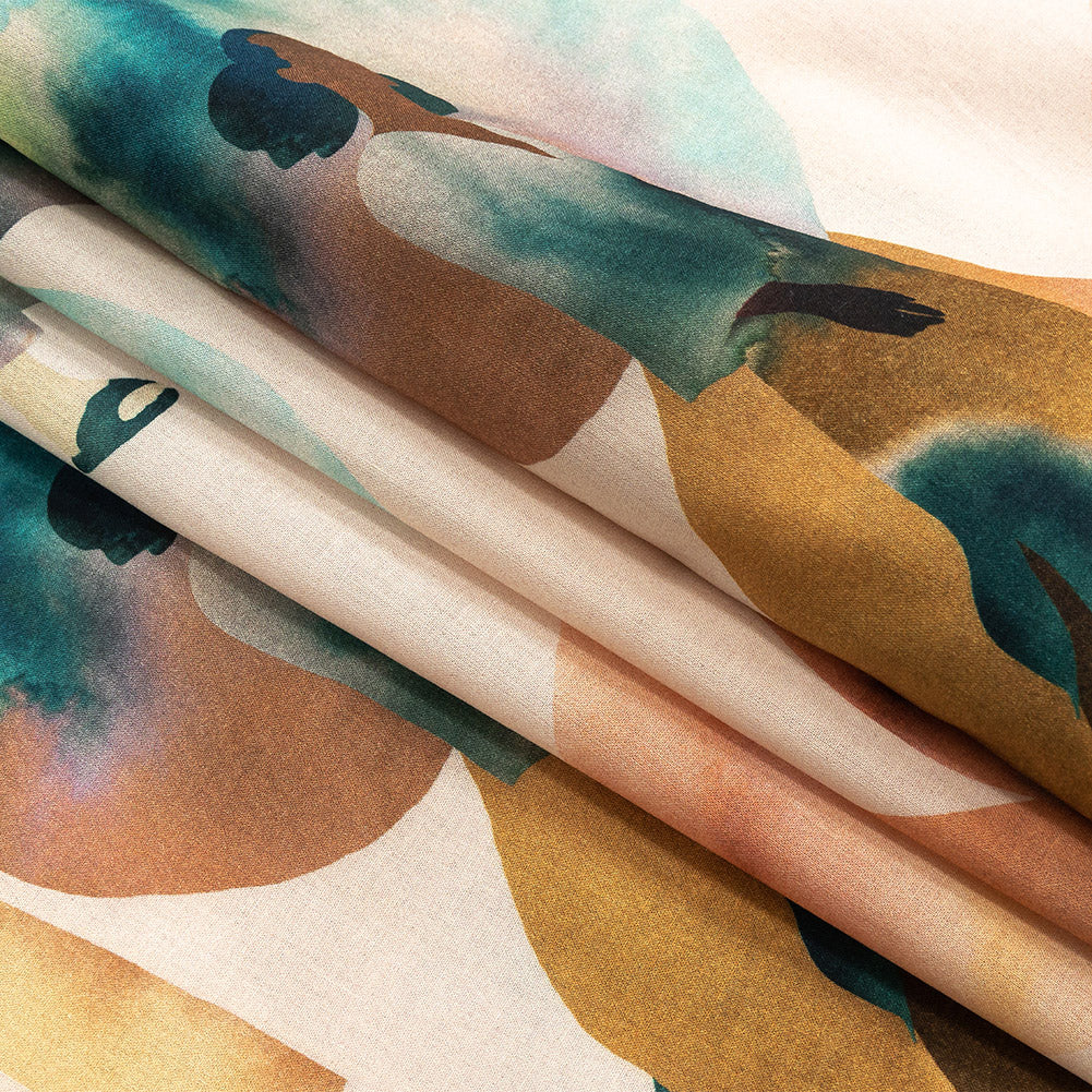 Cotton Voile - Multi Watercolor Figures and Shapes - Wayfaring Woman Print - Mood Exclusive Tumunyana Collection Folded