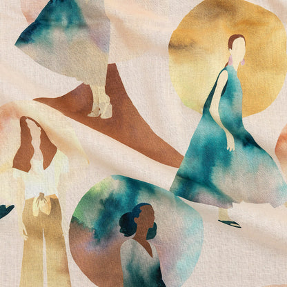 Cotton Voile - Multi Watercolor Figures and Shapes - Wayfaring Woman Print - Mood Exclusive Tumunyana Collection