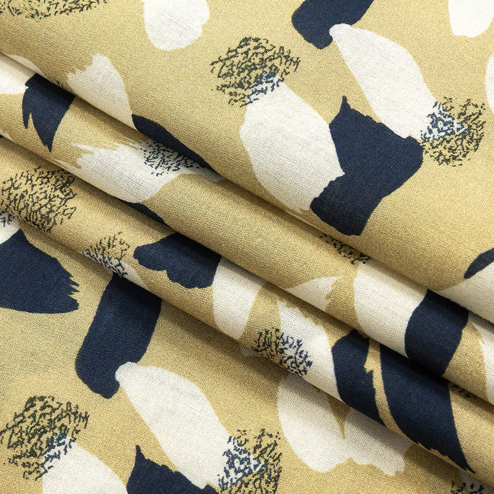 Cotton Voile - Yellow, Navy and White Brushstrokes - Nebulous Amalgam Print - Mood Exclusive Tumunyana Collection Folded