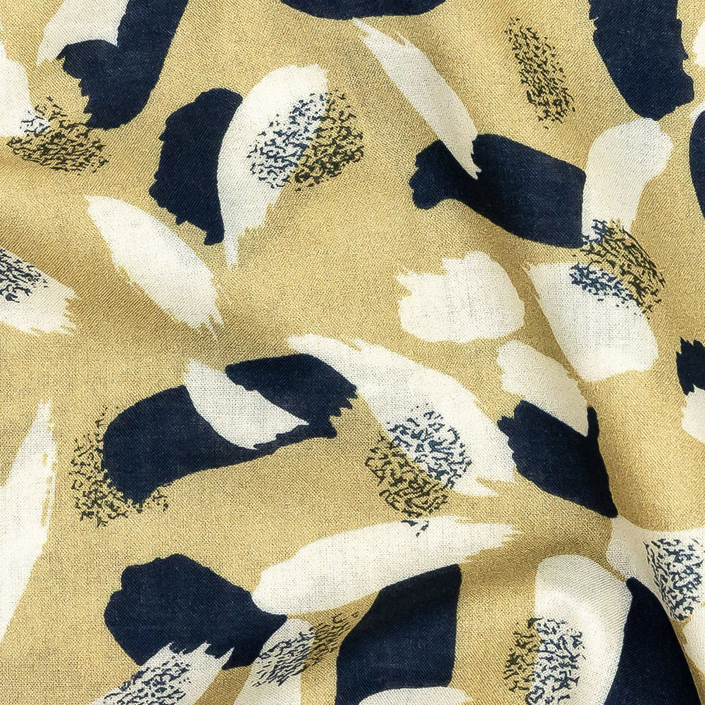 Cotton Voile - Yellow, Navy and White Brushstrokes - Nebulous Amalgam Print - Mood Exclusive Tumunyana Collection Detail