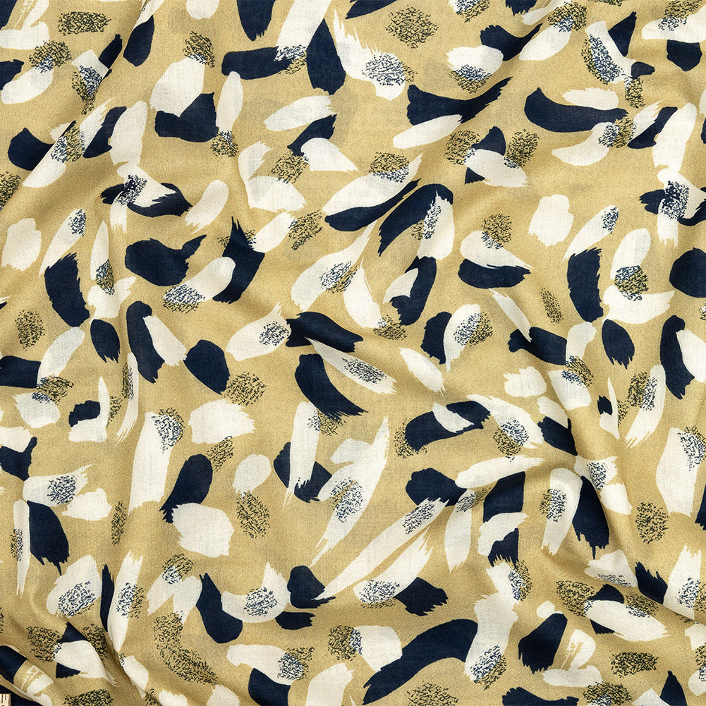 Cotton Voile - Yellow, Navy and White Brushstrokes - Nebulous Amalgam Print - Mood Exclusive Tumunyana Collection