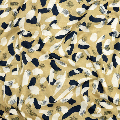 Cotton Voile - Yellow, Navy and White Brushstrokes - Nebulous Amalgam Print - Mood Exclusive Tumunyana Collection