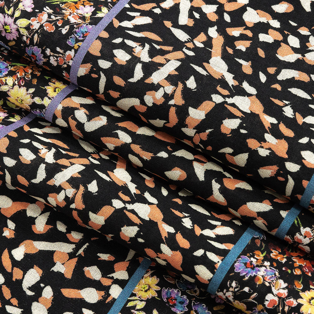 Cotton Voile - Floral and Abstract Stripes - Fragmented Flourishings Print - Mood Exclusive Tumunyana Collection Folded