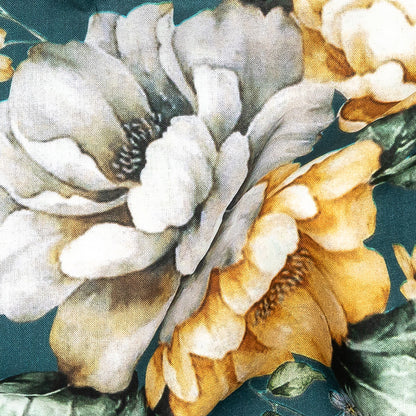 Cotton Voile - Teal and Orange Floral - Peony Prowess Print - Mood Exclusive Tumunyana Collection Detail