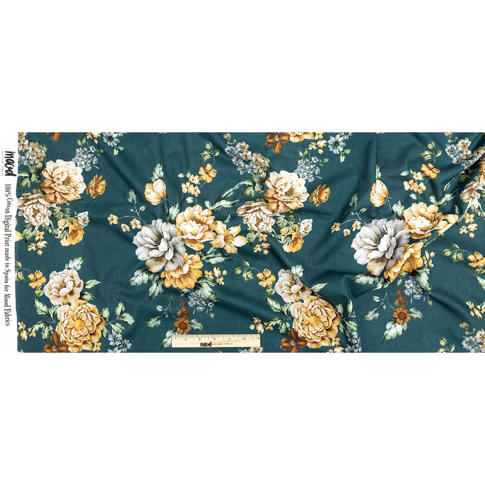 Cotton Voile - Teal and Orange Floral - Peony Prowess Print - Mood Exclusive Tumunyana Collection Full