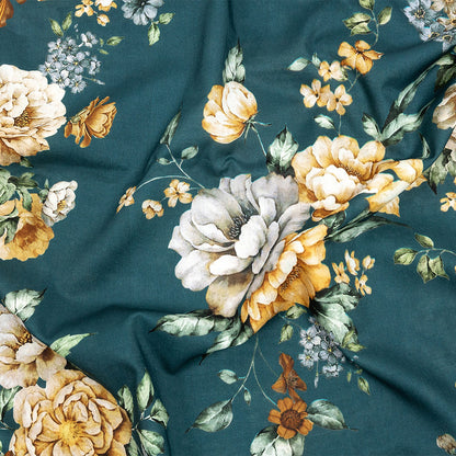 Cotton Voile - Teal and Orange Floral - Peony Prowess Print - Mood Exclusive Tumunyana Collection
