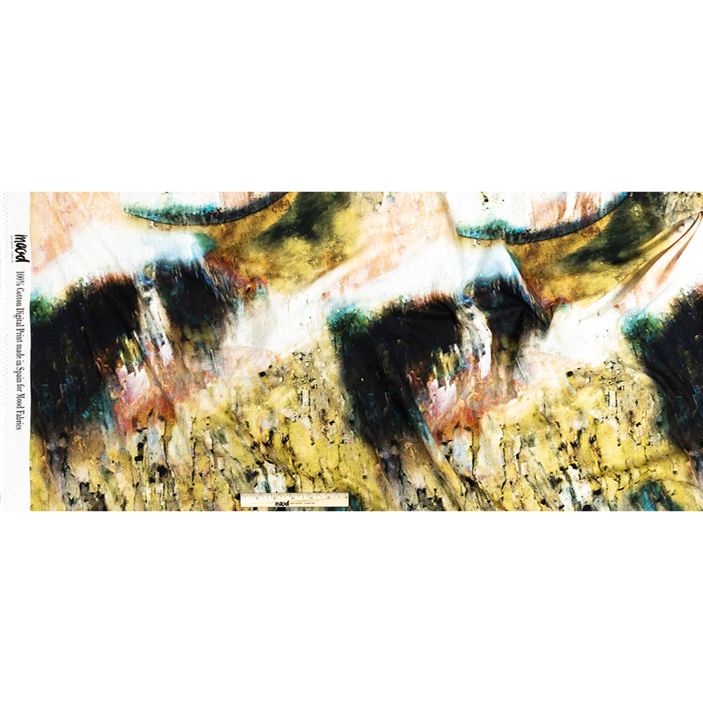 Cotton Voile - Chartreuse and Beige Painterly Abstract - Ethereal Apparition Print - Mood Exclusive Tumunyana Collection Full